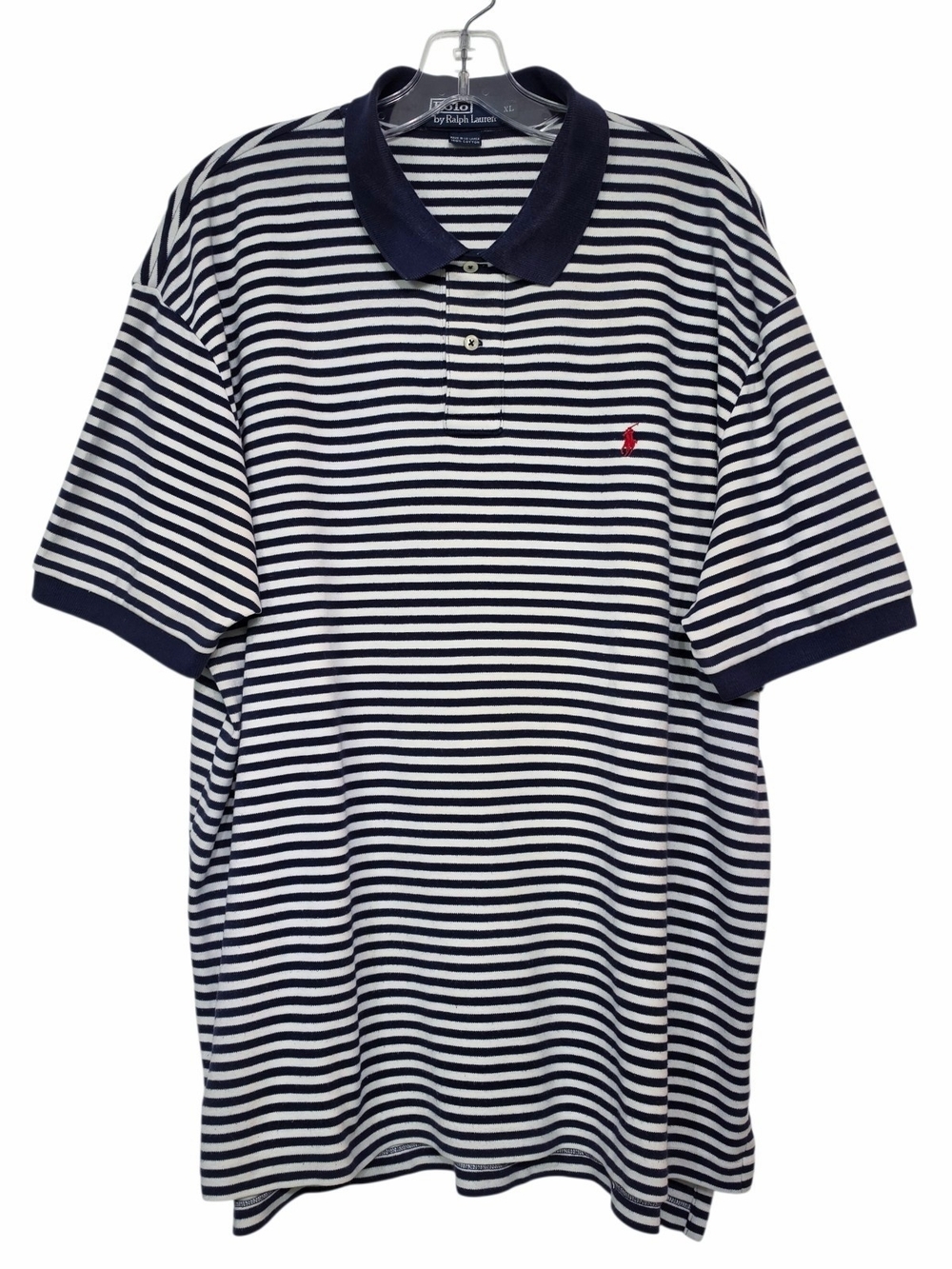 Polo by Ralph Lauren XL Navy White Striped Cotton Polo Shirt Red Pony Logo